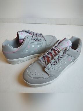 Adidas Slamcourt Lace Up Sneakers Grey Leather Stars Perforated Low Top 9 NIB